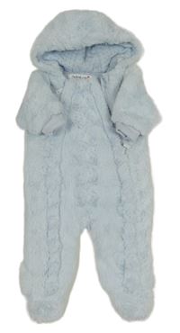 Světlemodrá chlupatá zateplená kombinéza s kapucí Babaluno