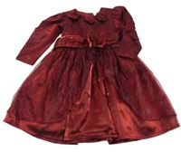 Rubínové slavnostní šaty s květy a páskem 