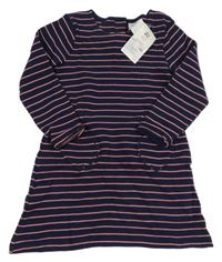 Nové - Tmavomodro-růžové pruhované šaty Topolino