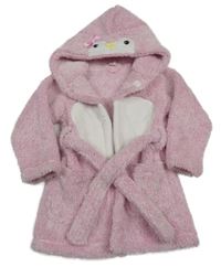 Světlerůžový chlupatý župan s tučňákem a kapucí 