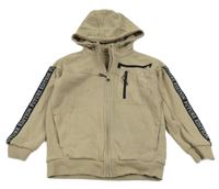 Béžová propínací mikina s pruhy na rukávech a kapucí Nutmeg