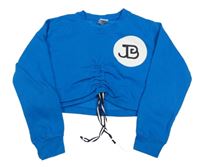 Modrá crop mikina s potiskem a nařasením