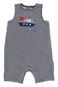 Tmavomodro-bílý pruhovaný kraťasový overal s lodí M&S