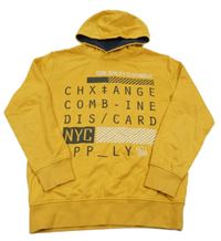 Hořčicová mikina s nápisem a kapucí Yigga