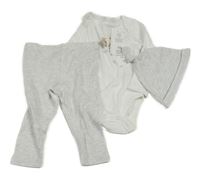 Nové - 3set - Bílé body s ovečkami + tepláky + čepice F&F