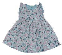 Světlemodro-růžové květované šaty 