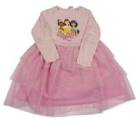 Světlerůžové bavlněno/tylové šaty s princeznami Disney