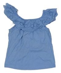 Modrý top s madeirový top s volánkem Dunnes