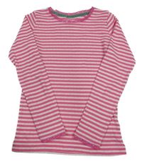 Růžovo-bílé pruhované perforované triko s krajkou Boden