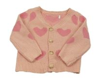 Růžový propínací svetr se srdíčky 