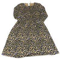 Béžovo-lila-černé šaty s leopardím vzorem Only 