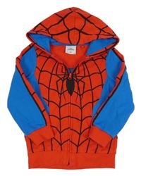 Červeno-modro-černá propínací mikina se Spidermanem a kapucí C&A