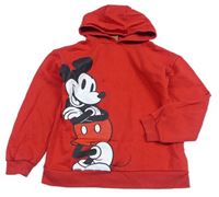 Červená mikina s Mickeym a kapucí zn. Disney