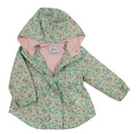Zelená šusťáková jarní parka s kytičkami a kapucí St. Bernard