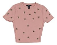Světlerůžové crop tričko se včelkami New Look