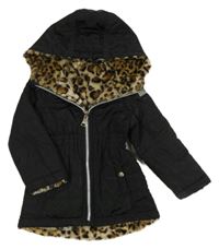 Černá šusťáková oboustranná zimní parka s kapucí DKNY