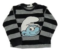 Černo-šedá pruhovaná sametová mikina se Šmoulou H&M