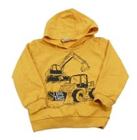 Okrová mikina s bagry a kapucí 