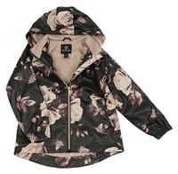 Černá nepromokavá jarní parka s květy a kapucí Firetrap
