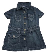 Tmavomodré propínací riflové šaty s límečkem