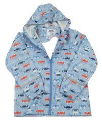 Světlemodrá nepromokavá bunda s auty a kapucí Lupilu