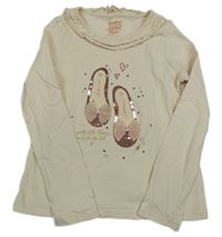 Smetanové triko s piškoty a flitry a volánky C&A