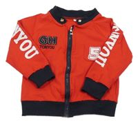 Červeno-černá propínací mikina s nápisy 