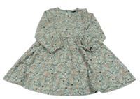 Khaki bavlněné šaty se zvířátky a kytičkami Topolino