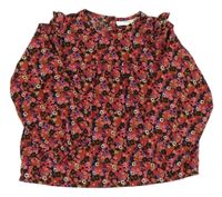 Vínovo-růžovo-fialová kytičkovaná halenka s volánky Jubel 