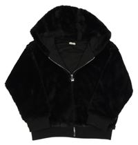 Černá kožešinová podšitá bunda s kapucí F&F