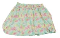 Světlemodro-růžovo-žlutá tónovaná sukně s  lístky Y.F.K.