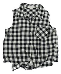 Černo-bílá kostkovaná crop halenka s uzlem H&M