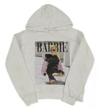 Bílá crop mikina s potiskem Barbie a kapucí