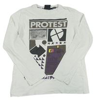 Bílé triko s potiskem a logem PROTEST