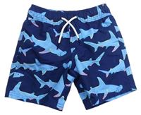 Tmavomodro-modré plážové kraťasy se žraloky a kladivouny M&S