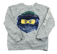 Šedo-černá melírovaná mikina s NINJAGO z překlápěcích flitrů H&M