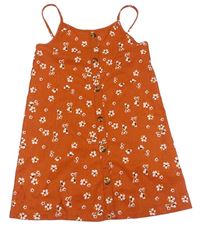 Cihlové vzorované letní šaty s kytičkami a knoflíky PRIMARK