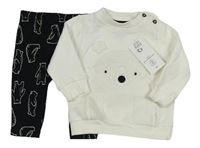 2Set - Bílá mikina s medvídkem + černé legíny  F&F