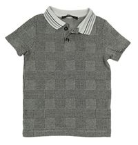 Černo-bílé kostkované vzorované úpletové polo tričko George