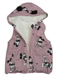 Starorůžová puntíkatá zateplená vesta s Mickey a kapucí 