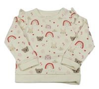 Nová - Smetanová mikina se zvířátky a duhami a kytičkami a volánky Peacocks