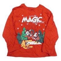 Červené triko s Mickey a Minnie a Plutem s vánočním motivem PRIMARK