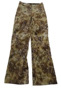 Béžovo-hnědé široké manšestráky s květy