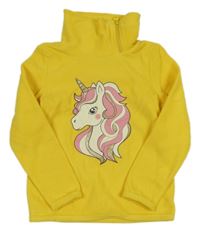Tmavožlutá fleecová mikina s jednorožcem a komínovým límcem C&A