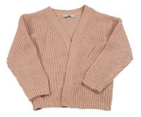 Pudrový melírovaný žebrovaný svetrový cardigan se třpytkami C&A