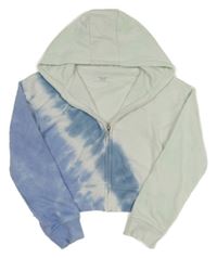 Modro-bílo-světlemodrá batikovaná propínací crop mikina s kapucí PRIMARK