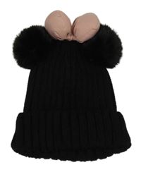 Černá žebrovaná čepice s mašlí H&M