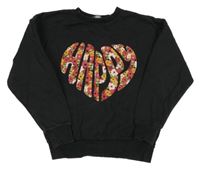 Černá mikina se srdíčkem z nápisu/kytiček George