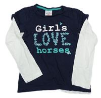 Tmavomodro-bílé triko s nápisy Topolino