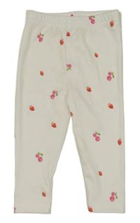 Bílé žebrované legíny s jahůdkami a třešničkami 